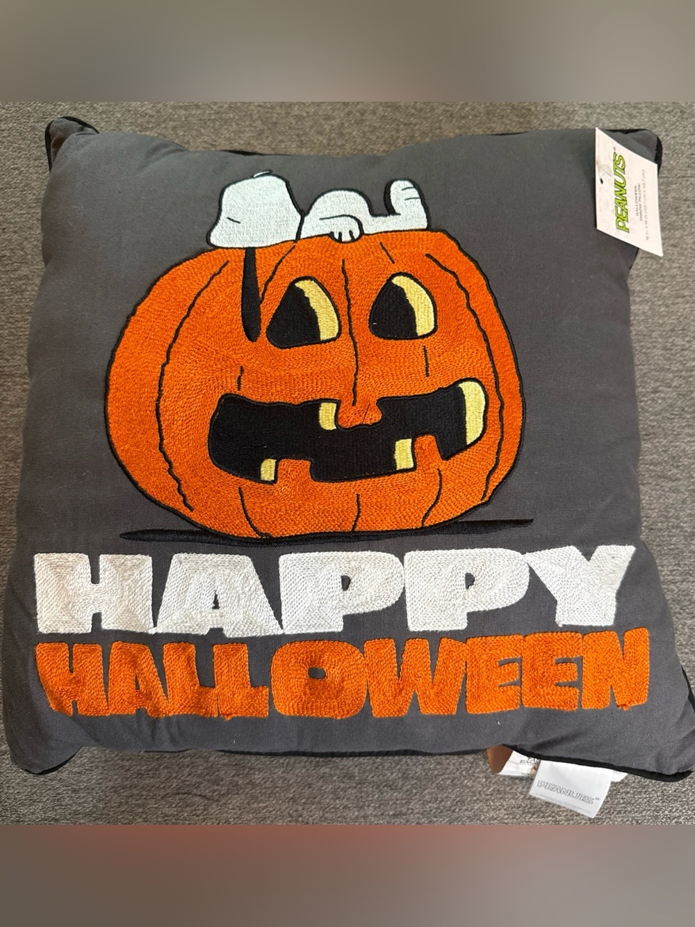 Peanuts Snoopy Halloween Pillow On Pumpkin 'Happy Halloween' 18"x18" New 2025
